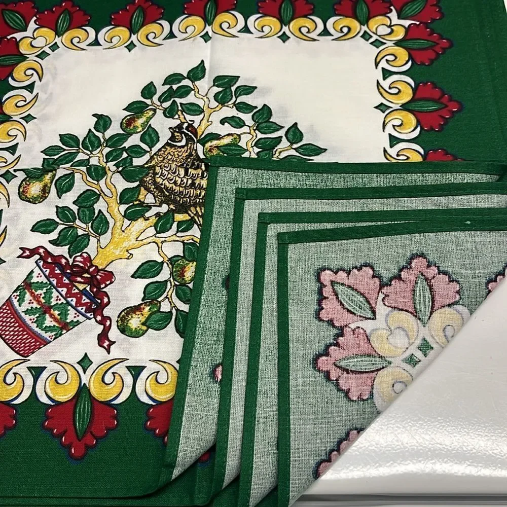 Wilton Court Cotton Cloth Napkins Partridge in A Pear Tree Christmas Table Decor